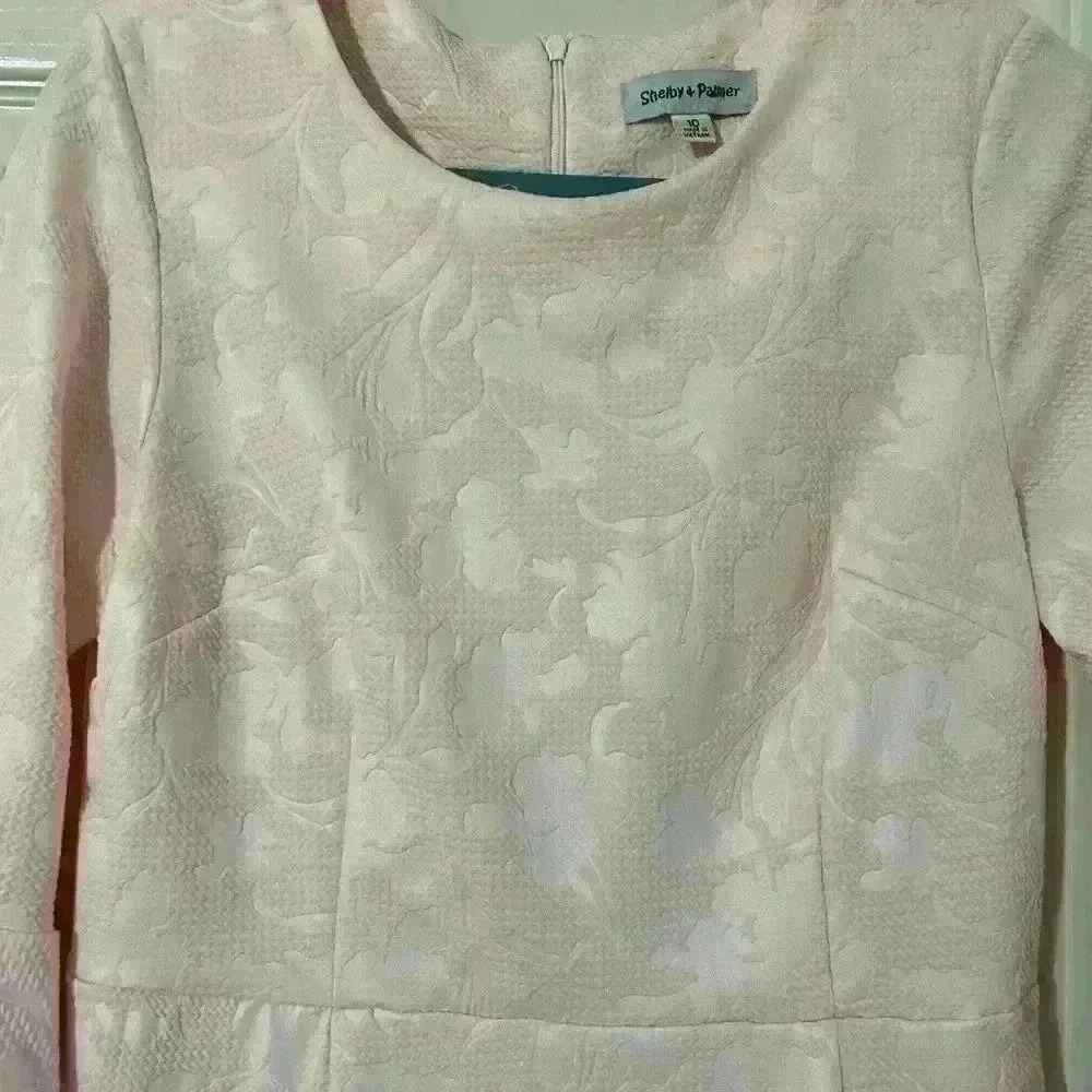 Shelby and Palmer light pink midi dress with 3/4 bell sleeves - Picture 2 of 6
